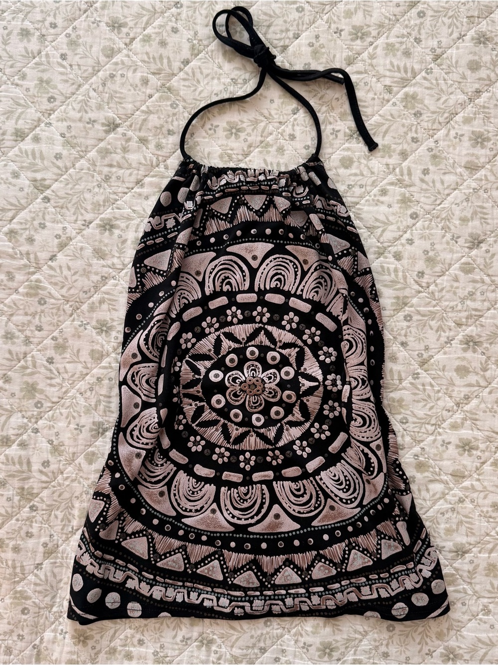 Y2k mandala graphic black halter top